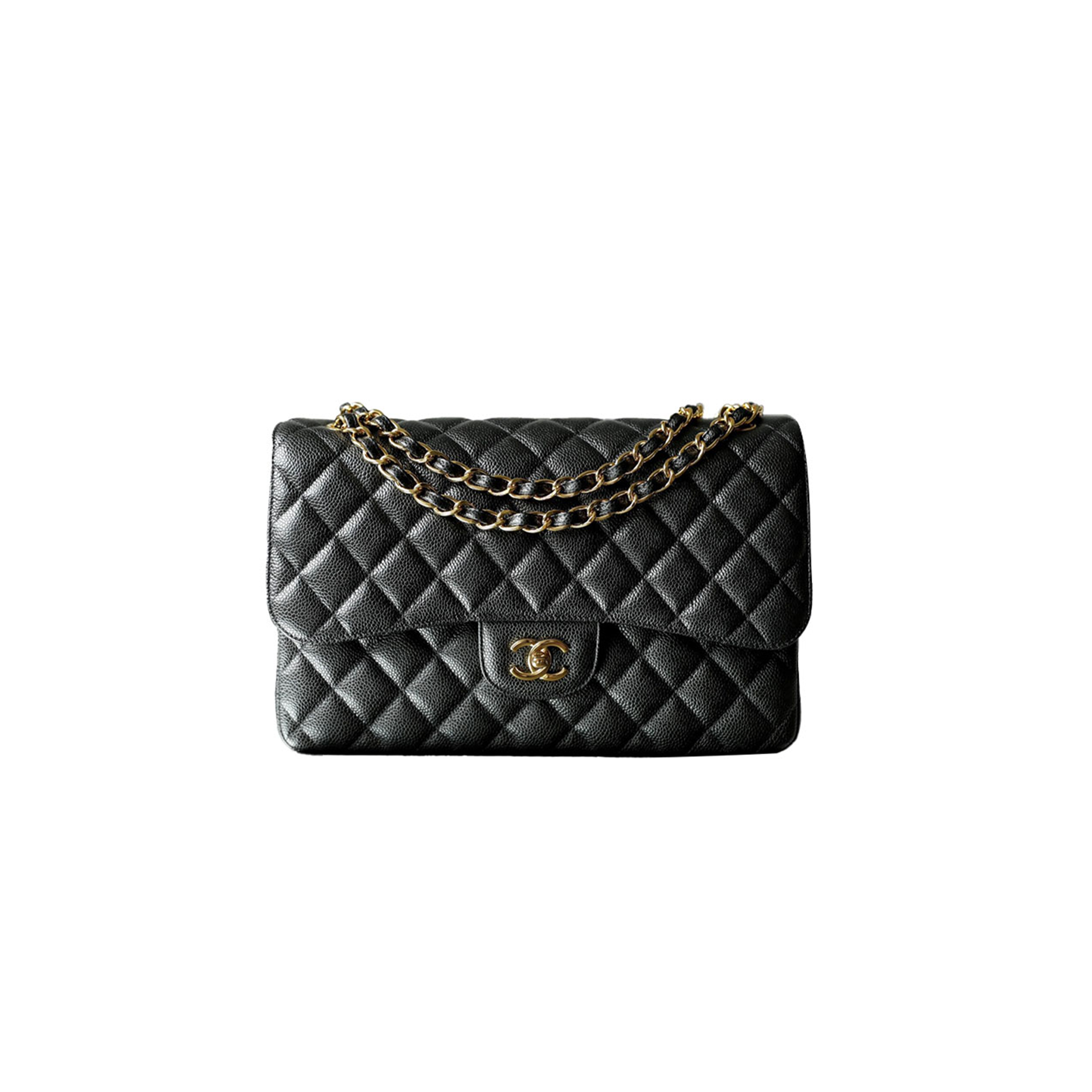 Ch*el master classic flap jumbo30 black leather caviar gold buckle as8600 (30*19.5*10cm)